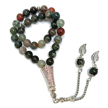 Natural African Bloodstone Muslim Tasbih Prayer Beads, Agate 10mm Islamic Misbaha Rosary Pilgrimage Hajj Beads