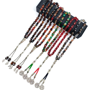 Muslim Tasbih Prayer Beads, Agate 10×14mm, Islamic Misbaha Rosary, Pilgrimage Hajj Beads