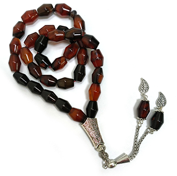 Hongshi Tasbih Agate Tasbih Agate 10×14mm, Islamic Misbaha Rosary, Pilgrimage Hajj Beads
