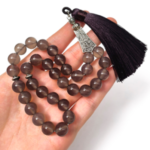 Islamic Prayer Tasbih, Arabian Bracelet, 10mm Grey Agate 33 Beads, Handmade Muslim Tasbih Tasbeeh Fashion Rosary