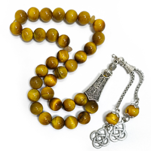 33 Beads Natural Tiger Eye Tasbih, Islamic Prayer Beads