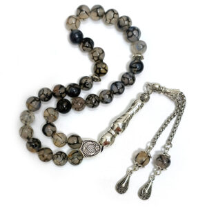 Muslim Prayer Beads, 10mm 33pcs Agate Beads, Islamic Misbaha Kaaba Pilgrimage Tasbih with Holy Name Design