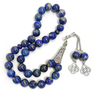 High-quality Natural Lapis Lazuli Necklace, Silver Tassel Muslim Prayer Beads Tasbih